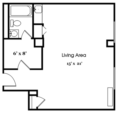Floor plan for 1 bed, 1 bath, 501 sqft